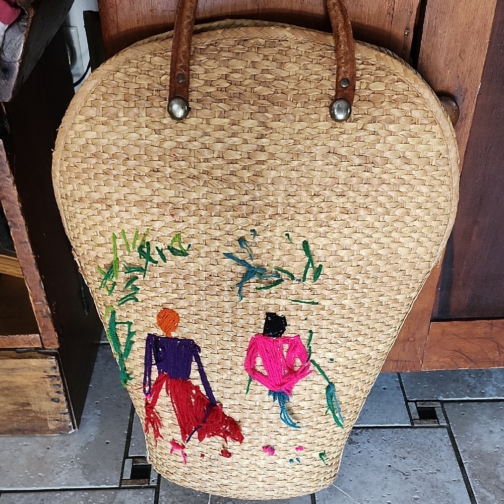 Handcrafted Oversized Straw Tote with Colorful Embroidery - Picture 1 of 16